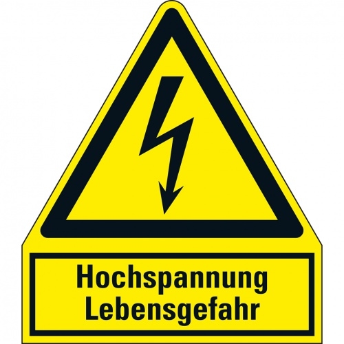 Schild I Warn-Kombischild Hochspannung Lebensgefahr, Resopal, 210x240mm, ASR A1.3, DIN EN ISO 7010 W012 Image