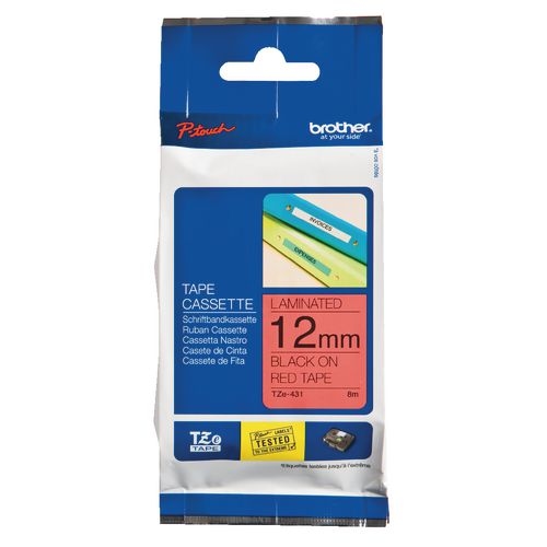 Brother P-touch Beschriftungsband Authentisch TZe-431 TZe-431 Selbsthaftend Schwarz auf Rot 12 mm x 8 m Image