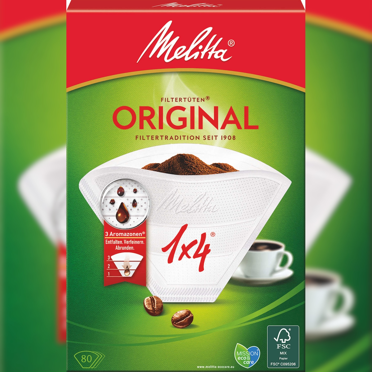 Melitta Filtertüten, mit 3 Aromenzonen, Aroma 1 x 4, weiß, 80 Sück Image