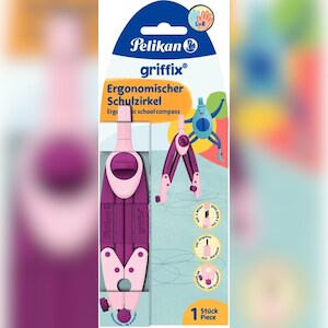 Pelikan griffix Schulzirkel mit Spitzenschutz, Minendepot und integriertem Anspitzer im Griff, Farbe: sweetberry Image