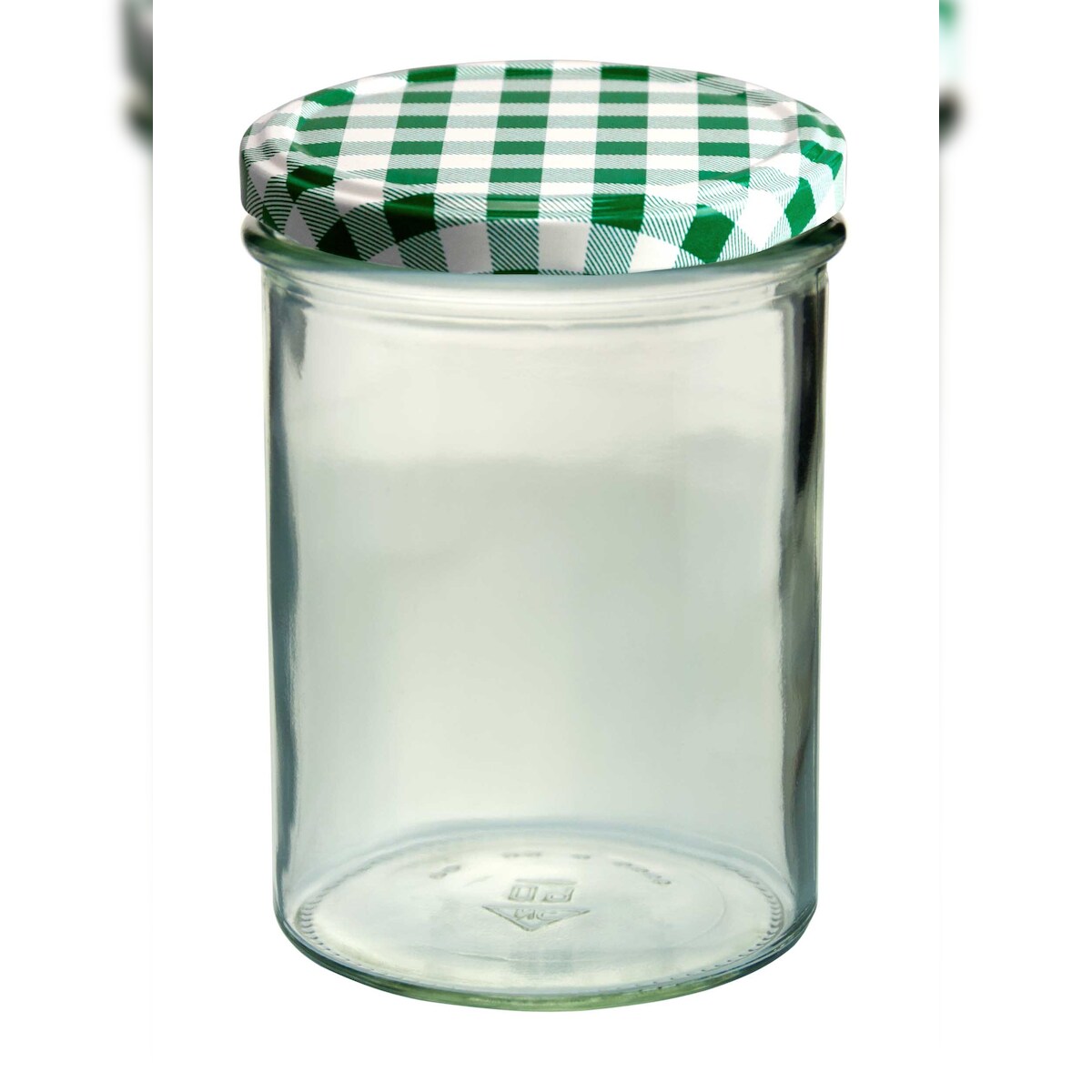 24er Set Sturzglas 435 ml Marmeladenglas Einmachglas Einweckglas To 82 grün karierter Deckel incl. Diamant-Zucker Gelierzauber Rezeptheft Image