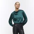 River Island Womens Green Satin Cowl Neck Blouse