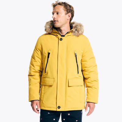 Nautica Men's Sustainably Crafted Faux Fur Hooded Parka Old Gold, L