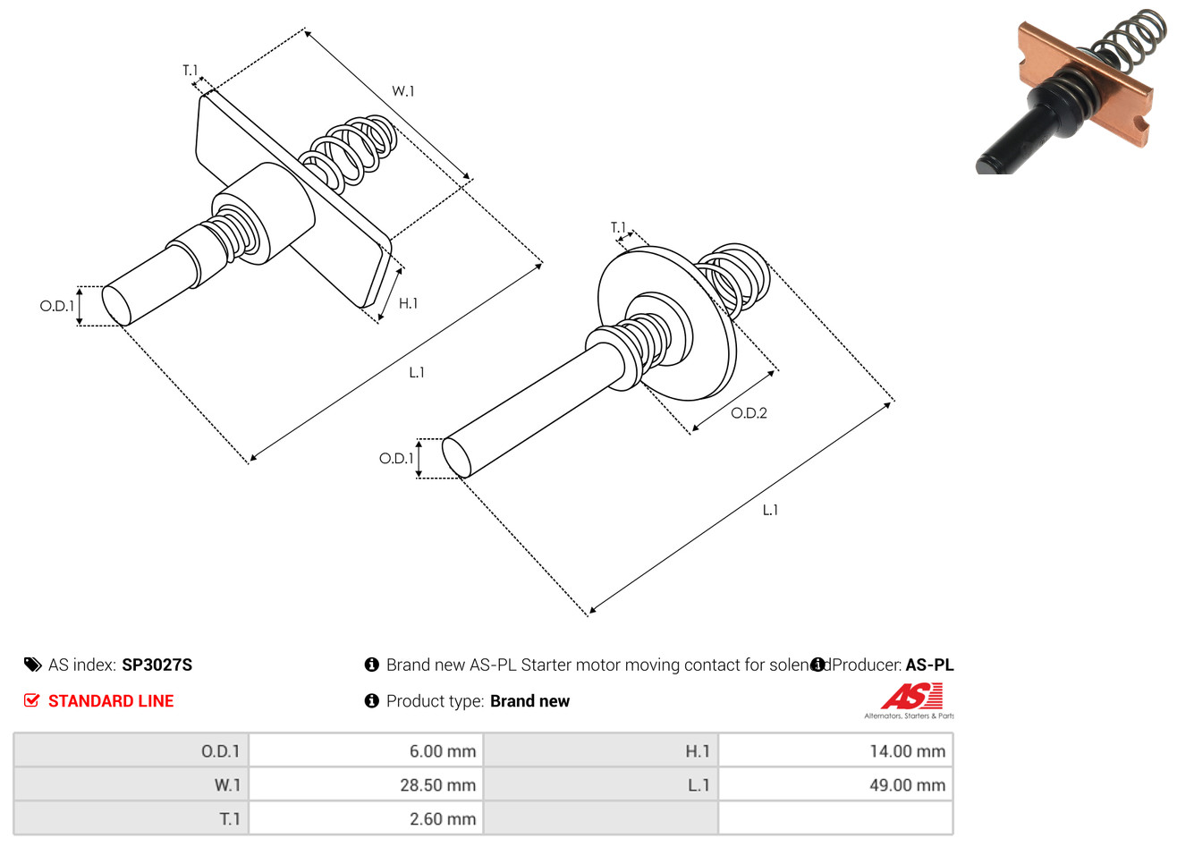 AS-PL Reparatursatz, Starter Universal 6,00mm SP3027S Image