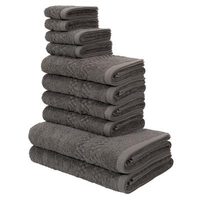 Handtuch Set MY HOME "Regona, als 10 tlg Set und Serie, Premium Handtücher, 500 gr/m²", grau (anthrazit), 10 tlg., Frottier, Frottier, Obermaterial: 100% Baumwolle, Handtuch-Sets, Duschtücher, Handtücher, Gästetücher, Seiftücher, 100% Baumwolle Image