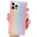 Compatible with iPhone 12 Pro Max for Square Glitter Bling Rainbow Aurora Pattern for Girls Woman Soft TPU Anti-Fall Shockproof Anti-Scratch Protective Case (Pink)