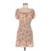 Almost Famous Casual Dress - Mini Square Short sleeves: Tan Floral Dresses - Women's Size Medium
