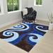 HR Chocolate Brown, Blue, Navy Shag Rug for Living Room Decor Rug Trends Bright Modern Swirls Pattern, 3-D Curved Shaggy