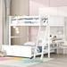 L-Shaped Bunk Bed with All-in-One Desk and Drawers, Up Bed with Safety Guardrail Down Bed with Wheels, Solid Wood Bunk Bed