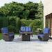 Patio Swivel Chair with Loveseat Sofa & Fire Pit Table