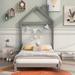 Twin Size Wood Platform Bed with Headboard & Guest Room, House-Shaped Headboard for Kids,Boys & Girls, No Box Spring Needed