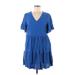 Fancyinn Casual Dress - A-Line V Neck Short sleeves: Blue Solid Dresses - Women's Size Medium