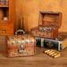 Yesbay Jewelry Organizer Box Antique Imitation Copper Latch Printed Wood Mini Treasure Chest Storage Box for Bedroom