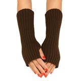 Tooayk Workout Gloves Women Autumn and Winter Solid Color Multicolor Wool Long Striped Knit Half Finger Gloves Work Gloves Fingerless Gloves Coffee