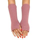 Tooayk Workout Gloves Women Autumn and Winter Solid Color Multicolor Wool Long Striped Knit Half Finger Gloves Work Gloves Fingerless Gloves B