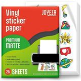 JOYEZA Premium Printable Vinyl Sticker Paper for Inkjet Printer - 25 Sheets Matte White Waterproof Dries Quickly Vivid Colors Holds Ink well- Tear Resistant - Inkjet & Laser Printer