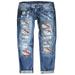 Tooayk Women s Pants Jeans for Women Womens Baseball Print Distressed Mid Rise Straight Jeans Womens Jeans Blue XXXXXL