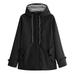 Baberdicy Women Coat Women Solid Hooded Raincoat Striped Rain Suit Outdoor Plus Size Coat Windproof Jacket Rain Jacket Black