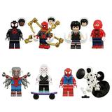 8 Pcs Superhero Action Figures Building Blocks Toys 1.77 Inch Miles Gwen Penny Minifigures Figures Gift for Kids Fans of Superhero Building Toys