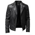 Mens Casual Stand Collar Slim Fit Faux Leather Jacket Biker Motorcycle Jacket Leather PU Jackets for Men Notched Lapel Outwear