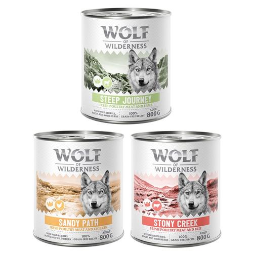 6 x 800 g Mixpaket Wolf of Wilderness getreidefreies Hundefutter nass
