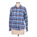 Dickies Long Sleeve Button Down Shirt: Blue Plaid Tops - Women's Size Medium