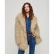 Superdry Women's Mid Length Faux Fur Coat Beige / Biscuit Cream Afghan Fur - Size: 10