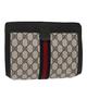 GUCCI GG Canvas Sherry Line Clutch Bag PVC Leather Navy Red Auth yk7860