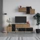 Hermes Modern Tv Unit Oak Effect With Wall Storage Unit 171.2cm - Black Marble Effect - Black Marble Effect - Decortie