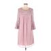 Luxology Casual Dress - Shift Scoop Neck 3/4 sleeves: Pink Solid Dresses - Women's Size Medium