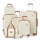 Melalenia Luggage Sets 5 Piece Suitcase Set, Beige Brown, 7 Piece Set, Hardside Luggage Sets With Spinner Wheels