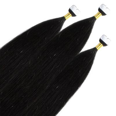 hair2heart Mini Tape Extensions Premium Echthaar #4/0 Mittelbraun 50cm Schwarz Damen