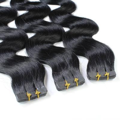 hair2heart Tape Extensions Echthaar #4/0 Mittelbraun 40cm Schwarz Damen