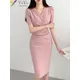 Robe Crayon Élégante à Manches Bouffantes et Col en V pour Femme Tenue de Travail de Bureau