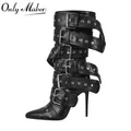 DALTolmaker-Bottes mi-mollet pointues pour femmes bottes à talons hauts minces pour dames bottes à