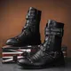 Bottes de moto pointues noires à rivets pour hommes bottes hautes en cuir confortables chaussures