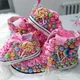 Chaussures en Toile avec Strass Scintillants pour Fille et Mère Baskets en Perles Faites à la Main