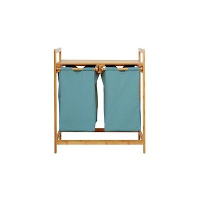 Lumaland Wäschekorb aus Bambus mit 2 ausziehbaren Wäschesäcken - 73 x 64 x 33 cm - Babyblau Image
