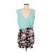 Pink Lily Casual Dress - Bodycon Plunge Sleeveless: Blue Floral Dresses - Women's Size Medium
