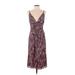 Fame And Partners Casual Dress - Midi V Neck Sleeveless: Burgundy Dresses - Women's Size 2