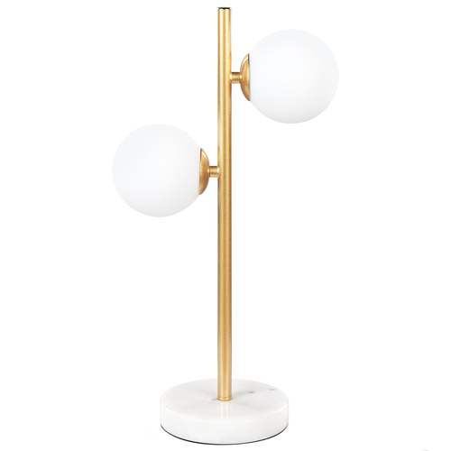 Tischlampe Gold Weiß aus Metall Glas Rund Kugel Form 2-Flammig Nachttischlampe Tischleuchte für Schlafzimmer Wohnzimmer Flur