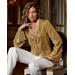 Boston Proper - Gold Yellow - Sequin Flare Sleeve Surplice Blouse - Small