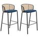 LeisureMod Ervilla Bar Stool with Black Powder Coated Steel Frame Set of 2 - 37"