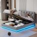 Queen/Full Size Upholstered Bed with LED Light, Modern Storage Platform Bed