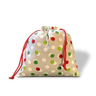 Joita DANCING DOTS Large Santa Sack Drawstring Cotton Fabric Christmas Gift Bag with Luxury Satin Lining for Christmas Present