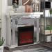 Mirror Electric Fireplace Display Console Table, Mantel Freestanding Heater Corner Firebox w/ 3D Flame Effect & Remote Control