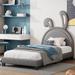 Kids Bed Bed Twin Size Rabbit Ornament Upholstered Leather, Gray