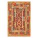 ECARPETGALLERY Flat-Weave Bold and Colorful Red Wool Kilim - 3'3 x 5'0