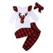 Infant Baby Girl Christmas Plaid Reindeer Applique Top and Pants with Headband 3pcs Cotton Outfits (Plaid Ruffle 100/18-24 Months)