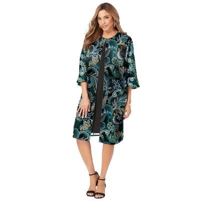 Plus Size Women's 2-Piece Duster Jacket Dress by Jessica London in Frost Teal Paisley (Size 14 W)